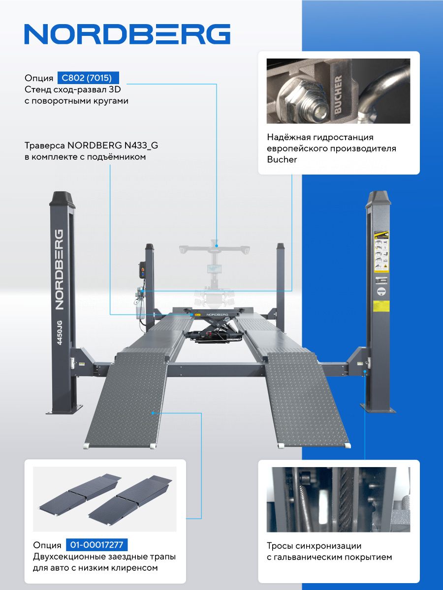 Подъемник четырехстоечный NORDBERG 4450J_EG(M)