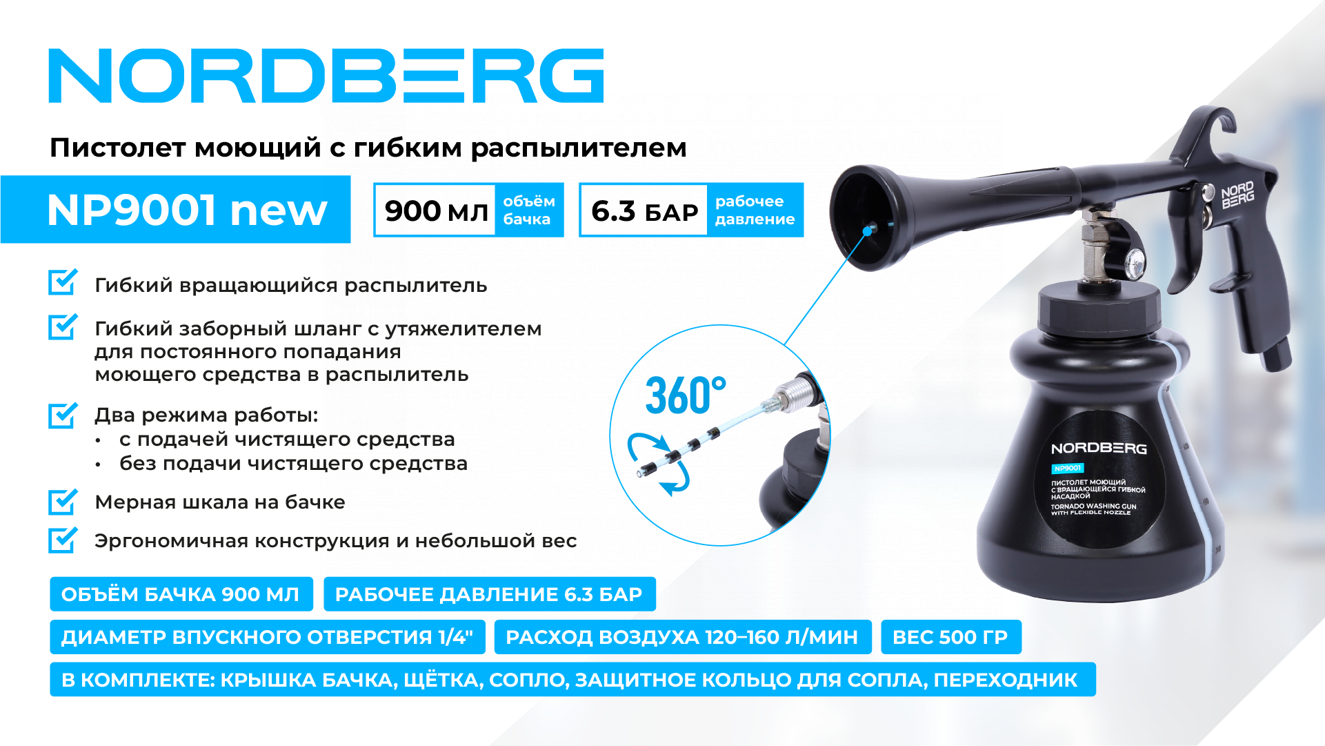 Пистолет моющий с гибким вращающимся распылителем NORDBERG NP9001 new