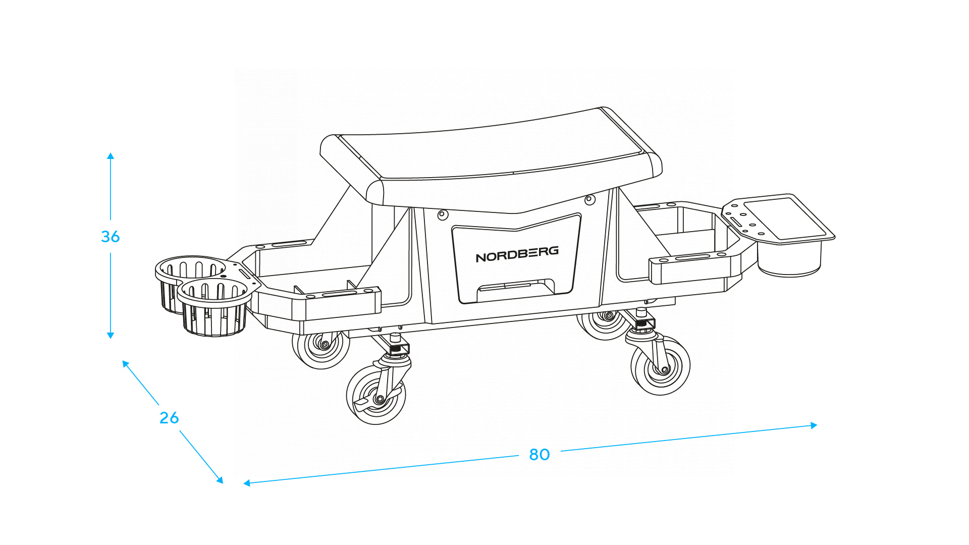 Сиденье ремонтное на колесах с выдвижным лотком для инструмента NORDBERG N30S12